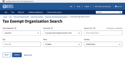 IRS Tax Exempt Organization Search